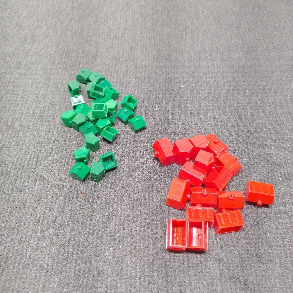1998 Monopoly Game Replacement Pieces Red Hotels Green Houses Board Game Parts